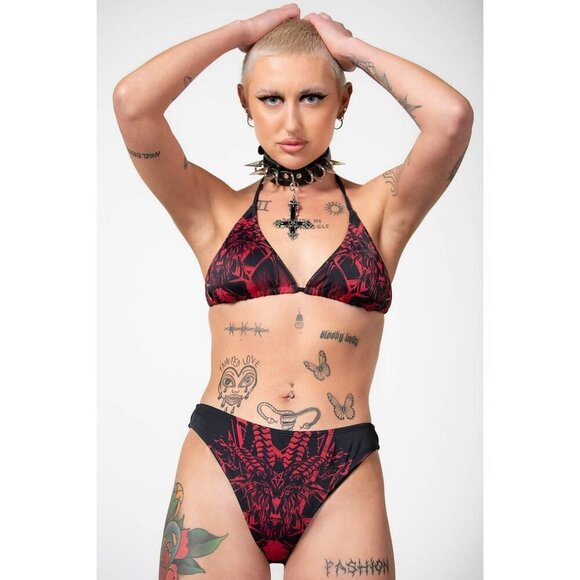 Killstar ✦ Beast Babe Bikini Set ✦ Red & Black Gothic Print ✦ XS Rare Deadstock - Picture 1 of 11